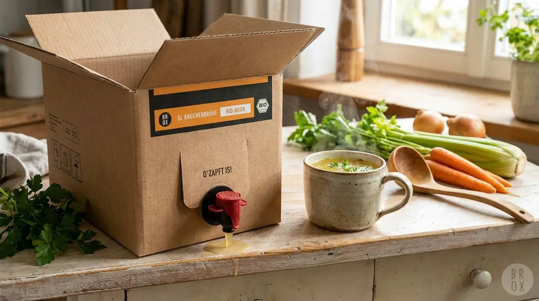 5 Liter Knochenbrühe Huhn im Test: Lohnt sich die Box?