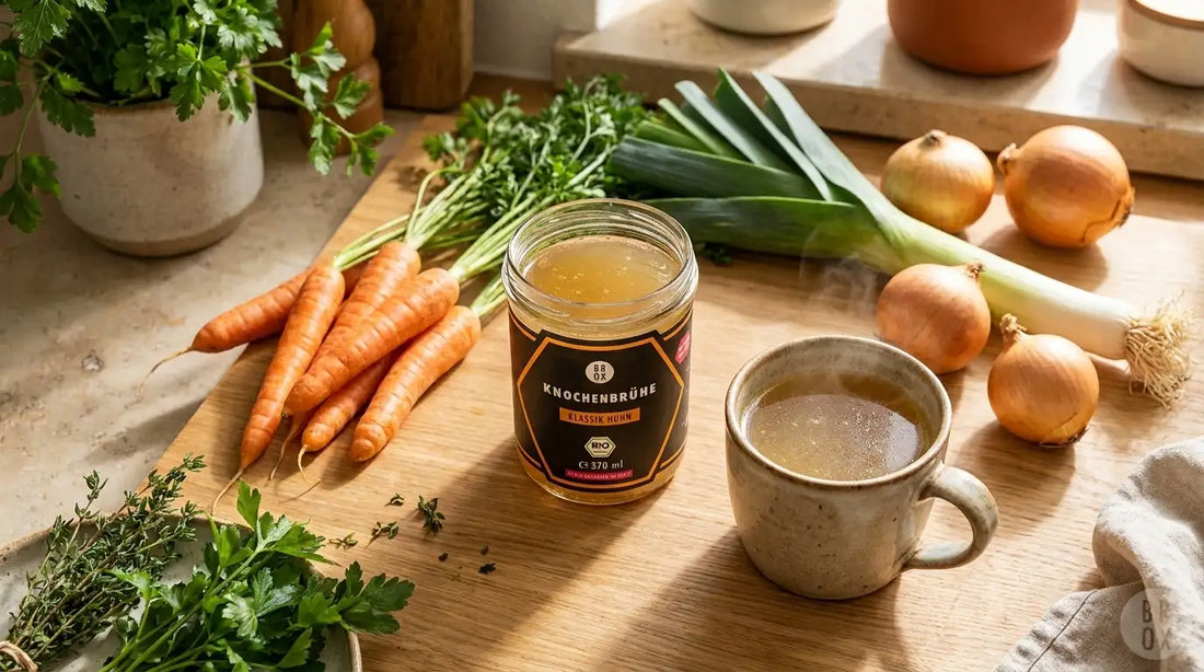 Knochenbrühe Klassik Huhn im Test: Bio, Kollagen, Protein