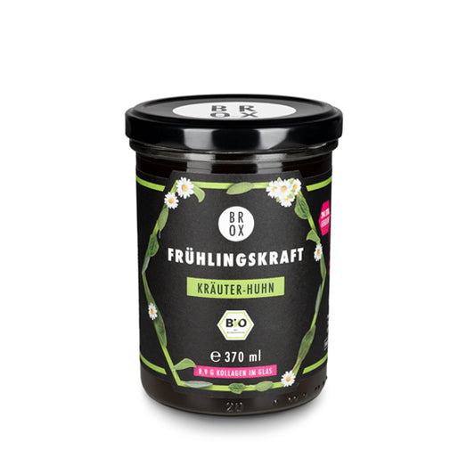 Bio Knochenbrühe Frühlingskraft Kräuter-Huhn im Glas – Premium Kollagen