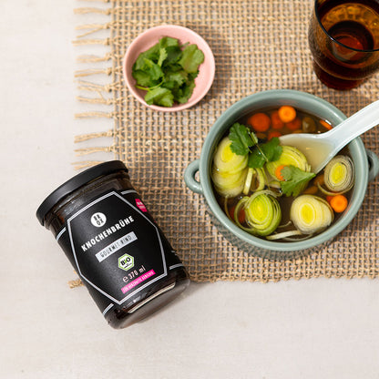 Bio Knochenbrühe Gourmet Rind im Glas – Premium Gemüsesuppe
