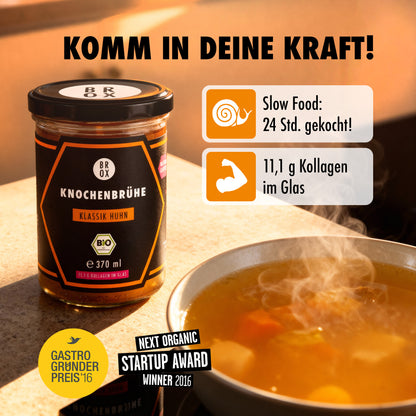Bio Knochenbrühe klassik Huhn im Glas – Premium Kraft
