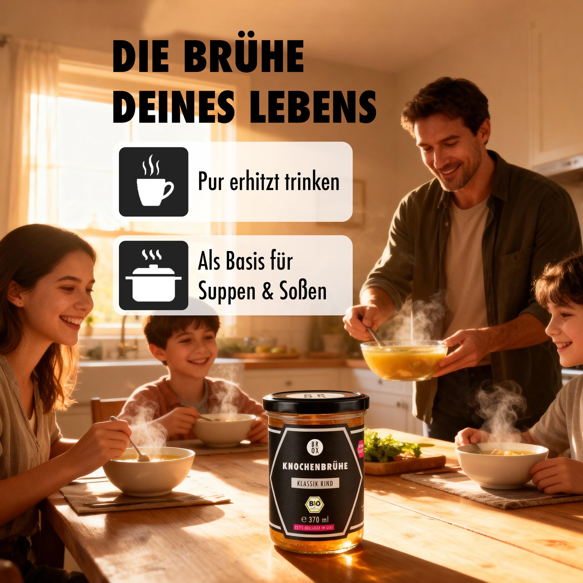 Bio Knochenbrühe klassikRind im Glas – Premium Lebens