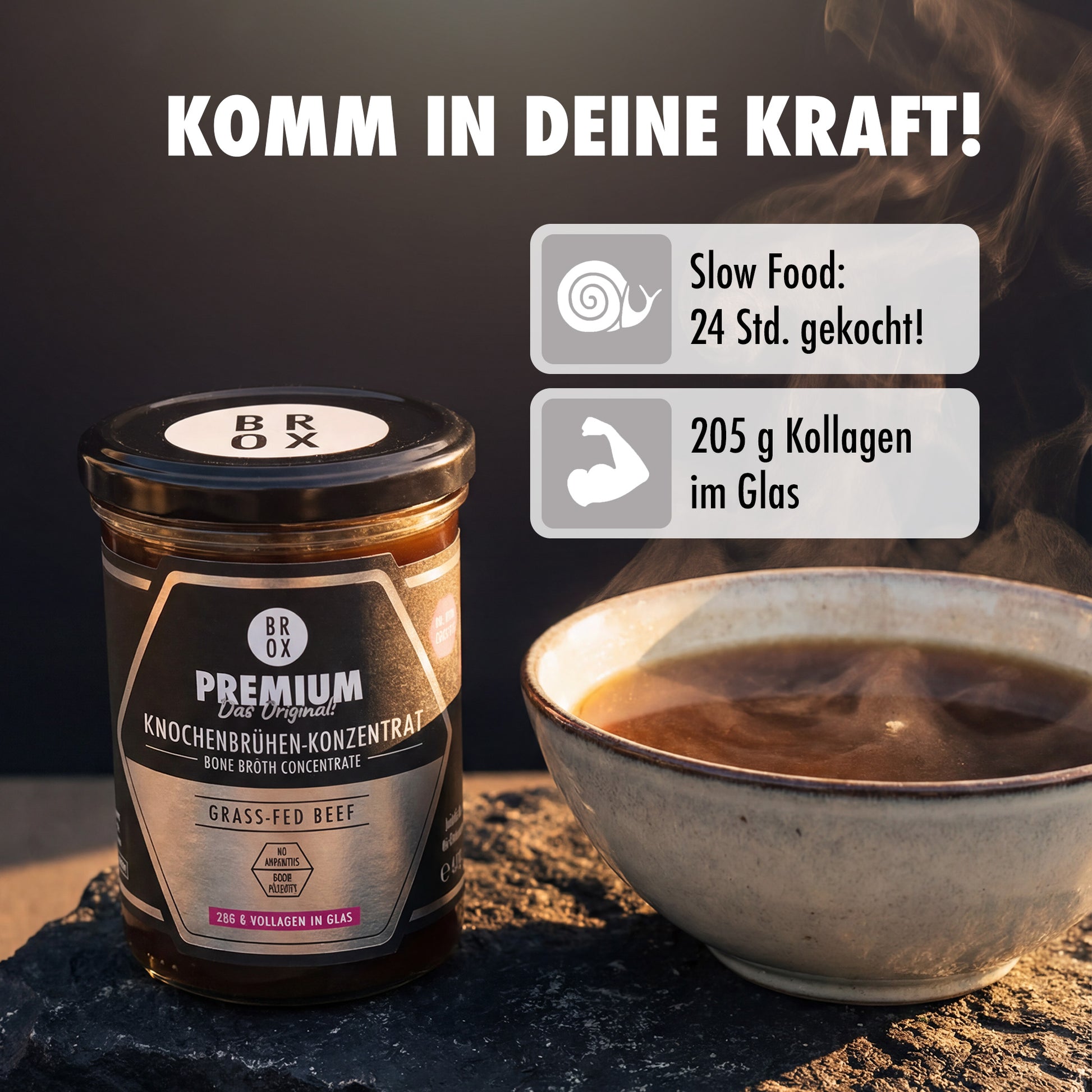 Bio Knochenbrühen-Konzentrat Weiderind im Glas –  Stein